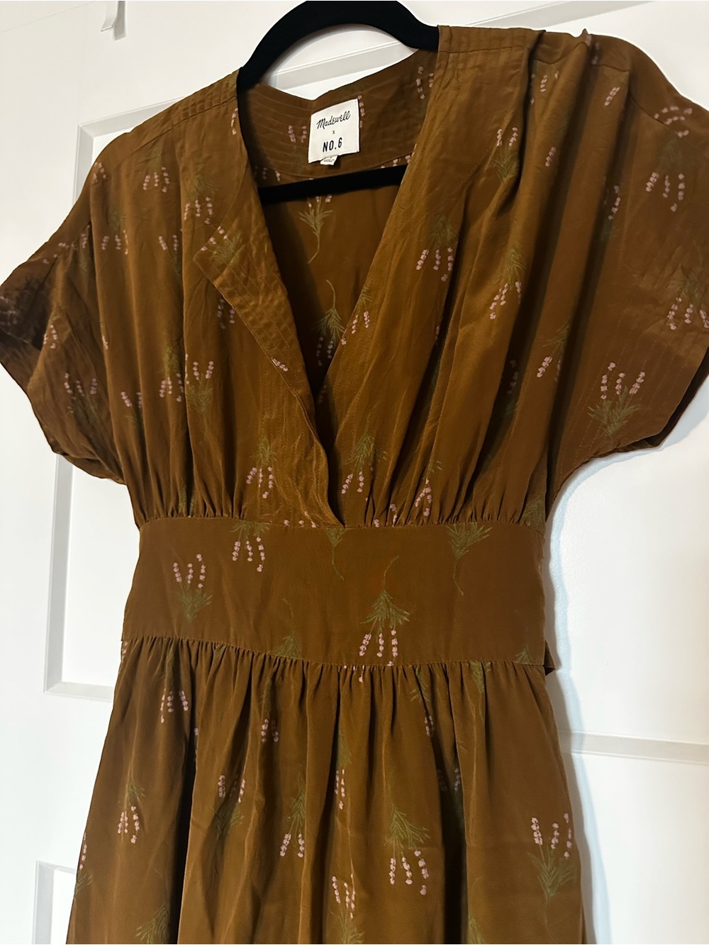 Madewell x No. 6 Olive Brown Floral Silk Midi Dress